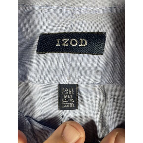 Izod Button Down Dress Shirt Men's 16.5 34 Blue Long Sleeve 80's 2-Ply Pinpoint - Picture 5 of 10